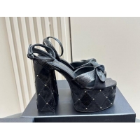 Charming Saint Laurent Bianca Platform Sandals 14cm in Black Snakeskin Embossed Leather with Studs 1226074