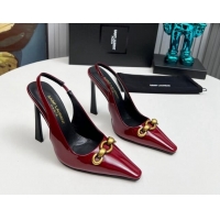 Grade Quality Saint Laurent Le Maillon Slingback Pumps 11cm in Patent Leather Burgundy 1226075