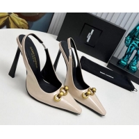 Hot Style Saint Laurent Le Maillon Slingback Pumps 11cm in Patent Leather Light Beige 1226076