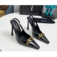 Sumptuous Saint Laurent Le Maillon Slingback Pumps 11cm in Patent Leather Black 1226077