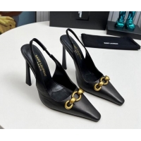 Stylish Saint Laurent Le Maillon Slingback Pumps 11cm in Calfskin Leather Black 1226078