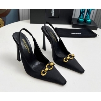 Trendy Design Saint Laurent Le Maillon Slingback Pumps 11cm in Satin Black 1226079