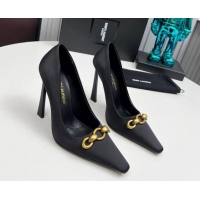 Perfect Saint Laurent Le Maillon High Heel Pumps 11cm in Satin Black 1226085