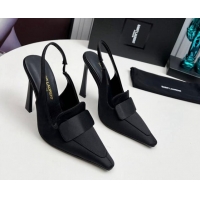 Top Grade Saint Laurent D'ORSAY Slingback Pumps 11cm in Satin Black 226103