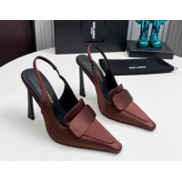 Best Product Saint Laurent D'ORSAY Slingback Pumps 11cm in Satin Brown 1226104