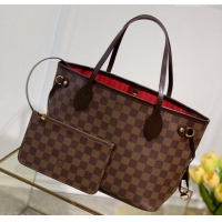 New Design Louis Vuitton Neverfull PM Tote Bag N41359 Damier Ebene Canvas/Red 2025