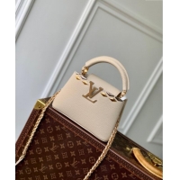 Low Cost Louis Vuitton Capucines Mini Bag in Black Taurillon Leather with Maxi Studs M12751 Quartz Beige 2025