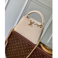 Most Popular Louis Vuitton Capucines BB Bag in Black Taurillon Leather with Maxi Studs M11964 Quartz Beige 2025