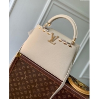 Famous Brand Louis Vuitton Capucines MM Bag in Black Taurillon Leather with Maxi Studs M12135 Quartz Beige 2025