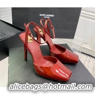 Best Grade Saint Laurent La Scandale High Heel Sandals 11cm in Patent Leather Burgundy 1226106