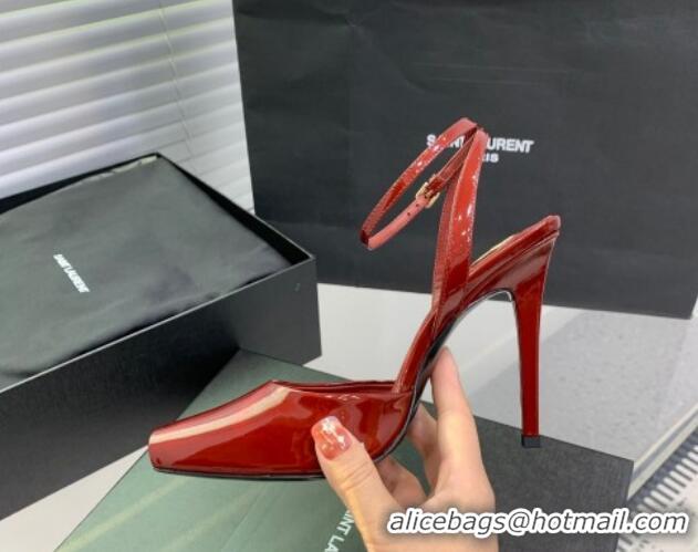 Best Grade Saint Laurent La Scandale High Heel Sandals 11cm in Patent Leather Burgundy 1226106