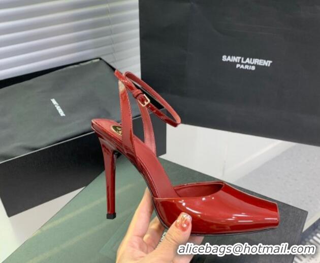 Best Grade Saint Laurent La Scandale High Heel Sandals 11cm in Patent Leather Burgundy 1226106