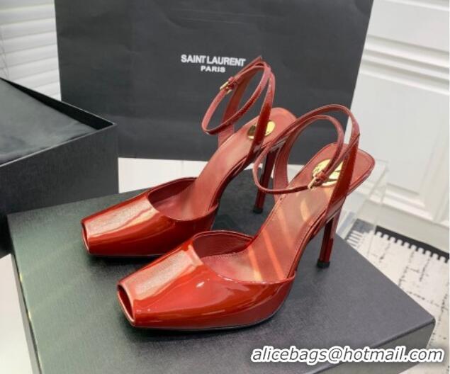 Best Grade Saint Laurent La Scandale High Heel Sandals 11cm in Patent Leather Burgundy 1226106