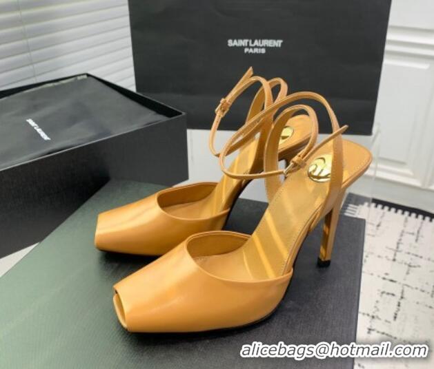 Unique Style Saint Laurent La Scandale High Heel Sandals 11cm in Patent Leather Apricot 1226107