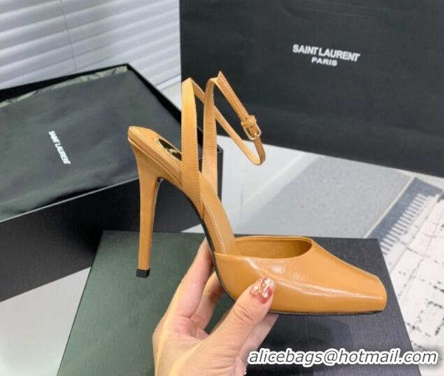 Unique Style Saint Laurent La Scandale High Heel Sandals 11cm in Patent Leather Apricot 1226107