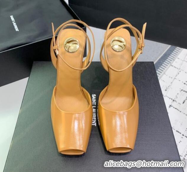 Unique Style Saint Laurent La Scandale High Heel Sandals 11cm in Patent Leather Apricot 1226107