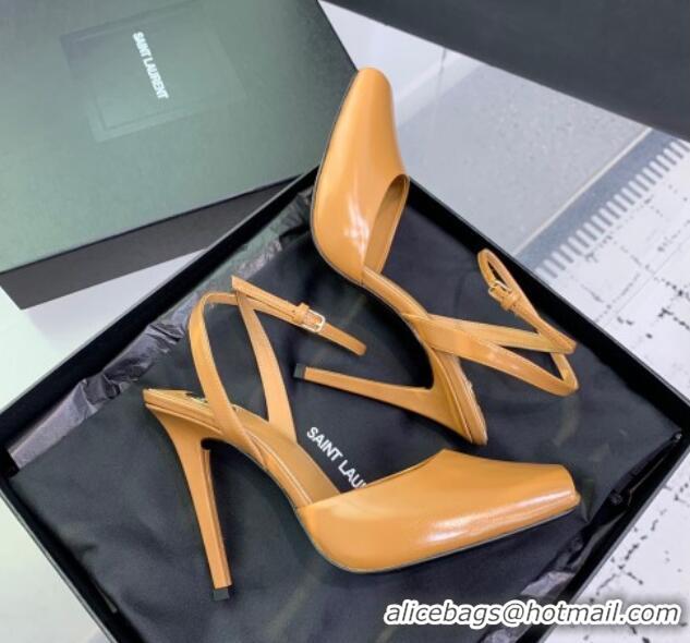 Unique Style Saint Laurent La Scandale High Heel Sandals 11cm in Patent Leather Apricot 1226107