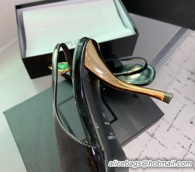 Hot Style Saint Laurent Patent Leather High Heel Slingback Pumps 10.5cm with Jewel Stones Black/Green 1226110