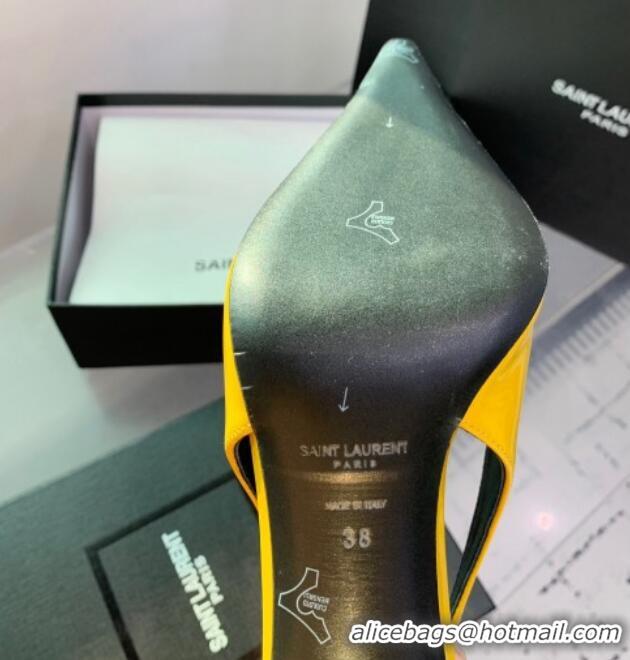 Charming Saint Laurent Patent Leather High Heel Slingback Pumps 10.5cm with Jewel Stones Yellow 1226112