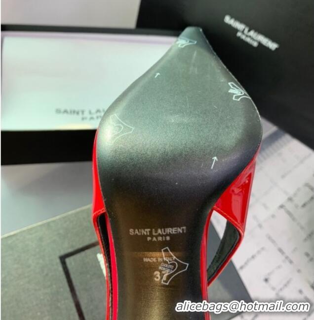 Stylish Saint Laurent Patent Leather High Heel Slingback Pumps 10.5cm with Jewel Stones Red 1226117