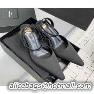 Sophisticated Saint Laurent Aimee Slingback Pumps 7.5cm in Satin Black 1226118