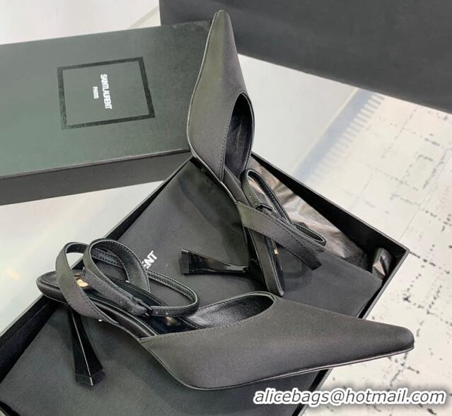 Sophisticated Saint Laurent Aimee Slingback Pumps 7.5cm in Satin Black 1226118