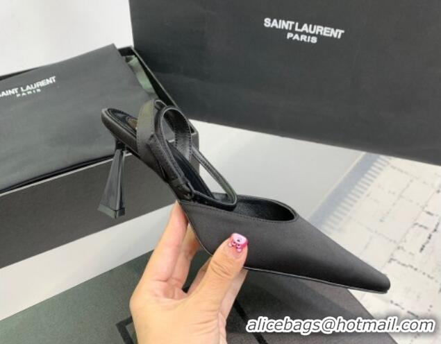 Sophisticated Saint Laurent Aimee Slingback Pumps 7.5cm in Satin Black 1226118