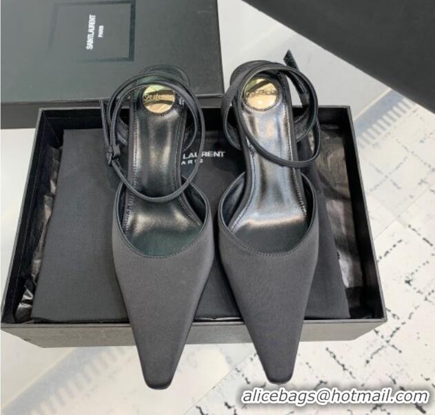 Sophisticated Saint Laurent Aimee Slingback Pumps 7.5cm in Satin Black 1226118