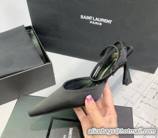 Sophisticated Saint Laurent Aimee Slingback Pumps 7.5cm in Satin Black 1226118