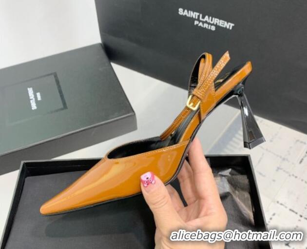 Low Price Saint Laurent Aimee Slingback Pumps 7.5cm in Patent Leather Orange 1226119