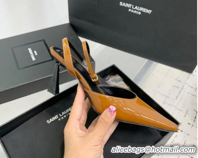 Low Price Saint Laurent Aimee Slingback Pumps 7.5cm in Patent Leather Orange 1226119