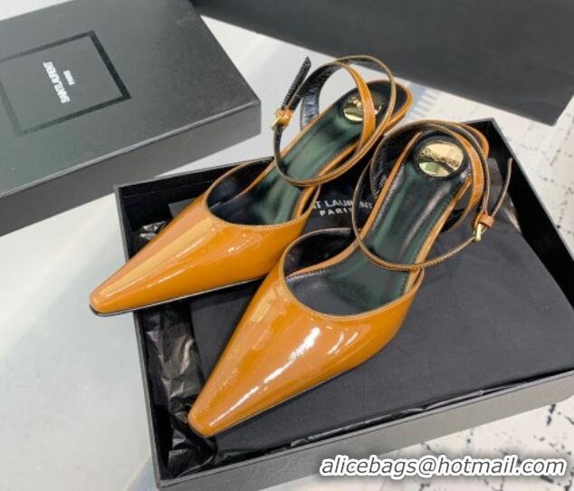 Low Price Saint Laurent Aimee Slingback Pumps 7.5cm in Patent Leather Orange 1226119