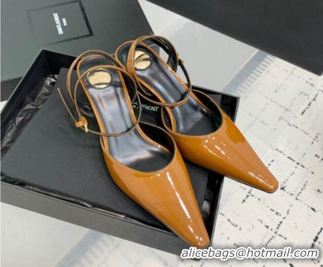 Low Price Saint Laurent Aimee Slingback Pumps 7.5cm in Patent Leather Orange 1226119