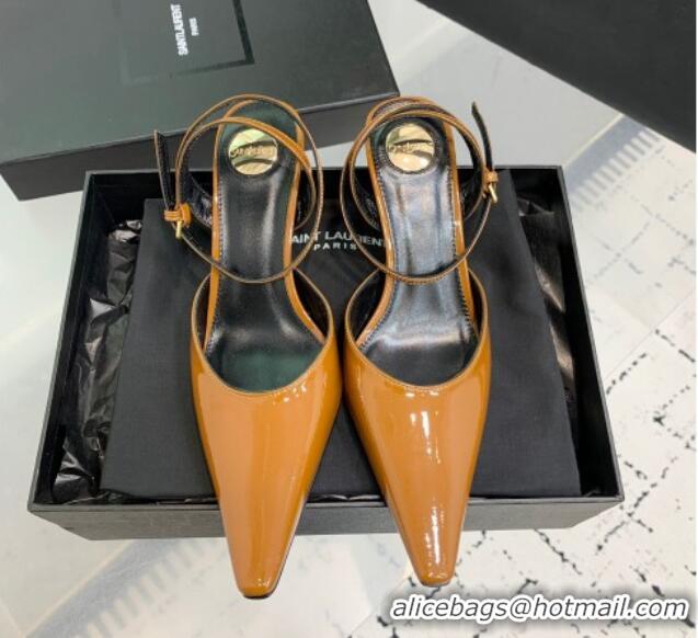 Low Price Saint Laurent Aimee Slingback Pumps 7.5cm in Patent Leather Orange 1226119