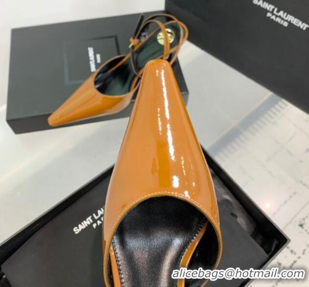 Low Price Saint Laurent Aimee Slingback Pumps 7.5cm in Patent Leather Orange 1226119