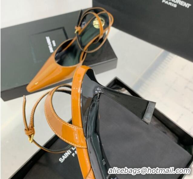 Low Price Saint Laurent Aimee Slingback Pumps 7.5cm in Patent Leather Orange 1226119