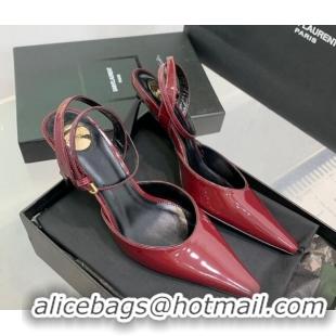 Top Grade Saint Laurent Aimee Slingback Pumps 7.5cm in Patent Leather Burgundy 1226121