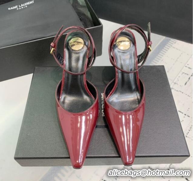 Top Grade Saint Laurent Aimee Slingback Pumps 7.5cm in Patent Leather Burgundy 1226121