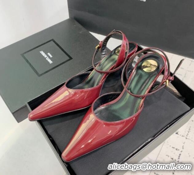 Top Grade Saint Laurent Aimee Slingback Pumps 7.5cm in Patent Leather Burgundy 1226121