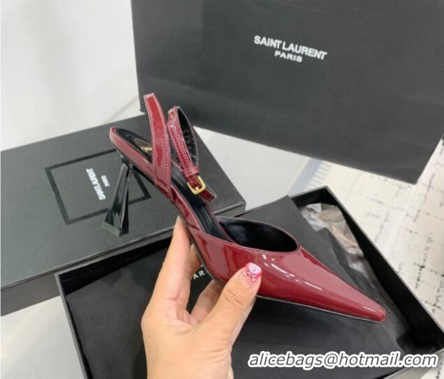 Top Grade Saint Laurent Aimee Slingback Pumps 7.5cm in Patent Leather Burgundy 1226121