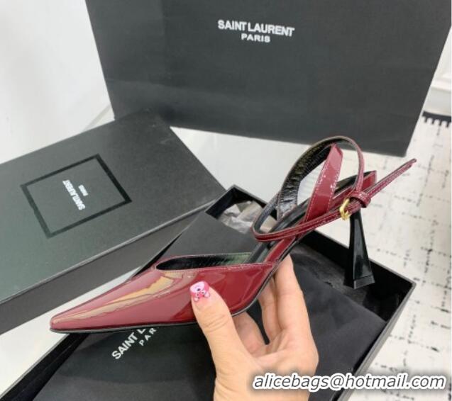 Top Grade Saint Laurent Aimee Slingback Pumps 7.5cm in Patent Leather Burgundy 1226121