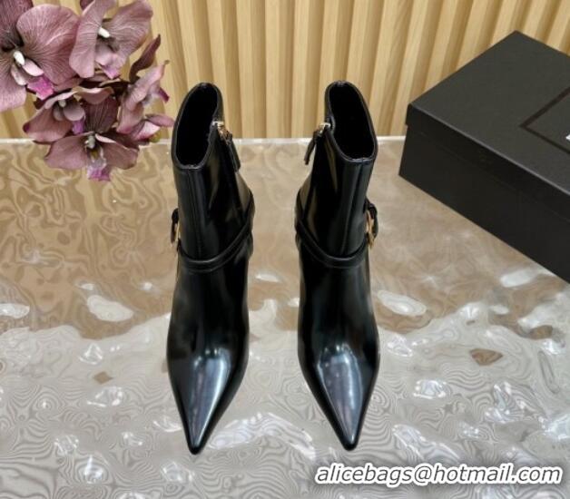 Shop Duplicate Saint Laurent Lee Heel Ankle Boots 7.5cm in Patent Leather Black 1226122