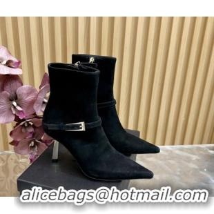 Good Quality Saint Laurent Lee Heel Ankle Boots 7.5cm in Suede Black 1226123