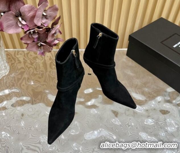 Good Quality Saint Laurent Lee Heel Ankle Boots 7.5cm in Suede Black 1226123