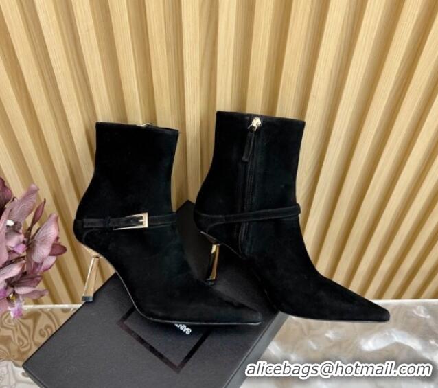 Good Quality Saint Laurent Lee Heel Ankle Boots 7.5cm in Suede Black 1226123