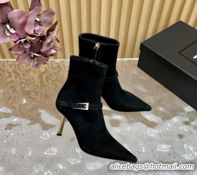 Good Quality Saint Laurent Lee Heel Ankle Boots 7.5cm in Suede Black 1226123