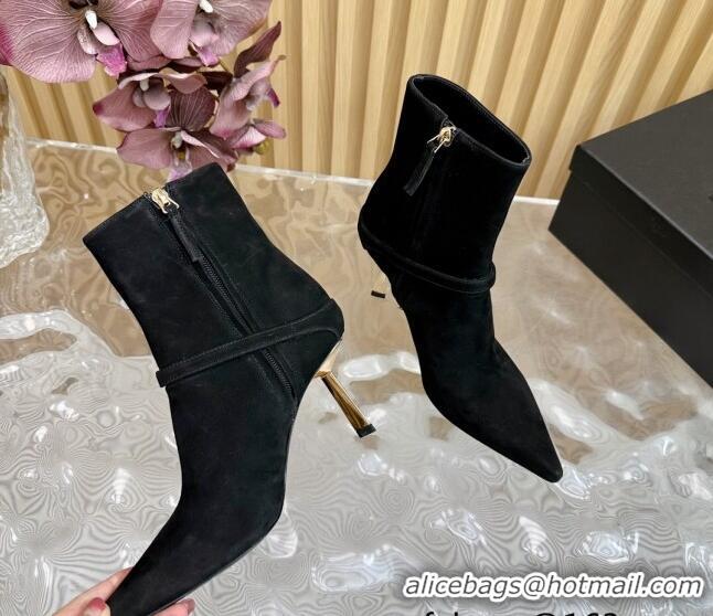 Good Quality Saint Laurent Lee Heel Ankle Boots 7.5cm in Suede Black 1226123