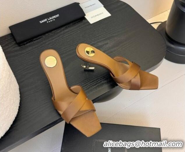 Top Design Saint Laurent Satin High Heel YSL Slides Sandal 11cm Gold-Tone 0225055