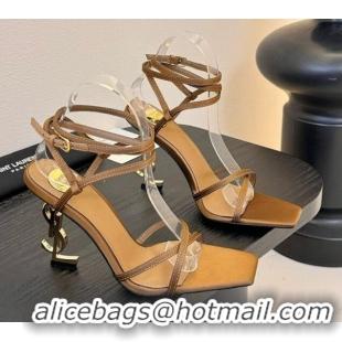 Durable Saint Laurent Satin High Heel YSL Sandals 10.5cm with Ankle Strap Gold-Tone 0225056