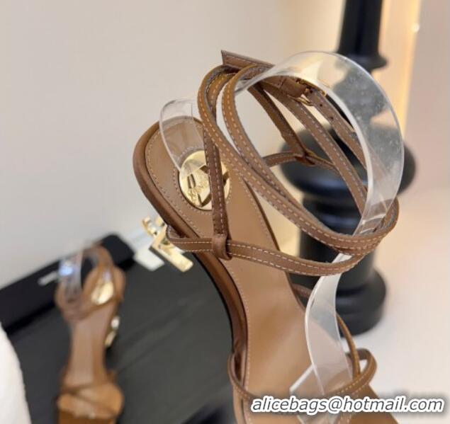 Durable Saint Laurent Satin High Heel YSL Sandals 10.5cm with Ankle Strap Gold-Tone 0225056